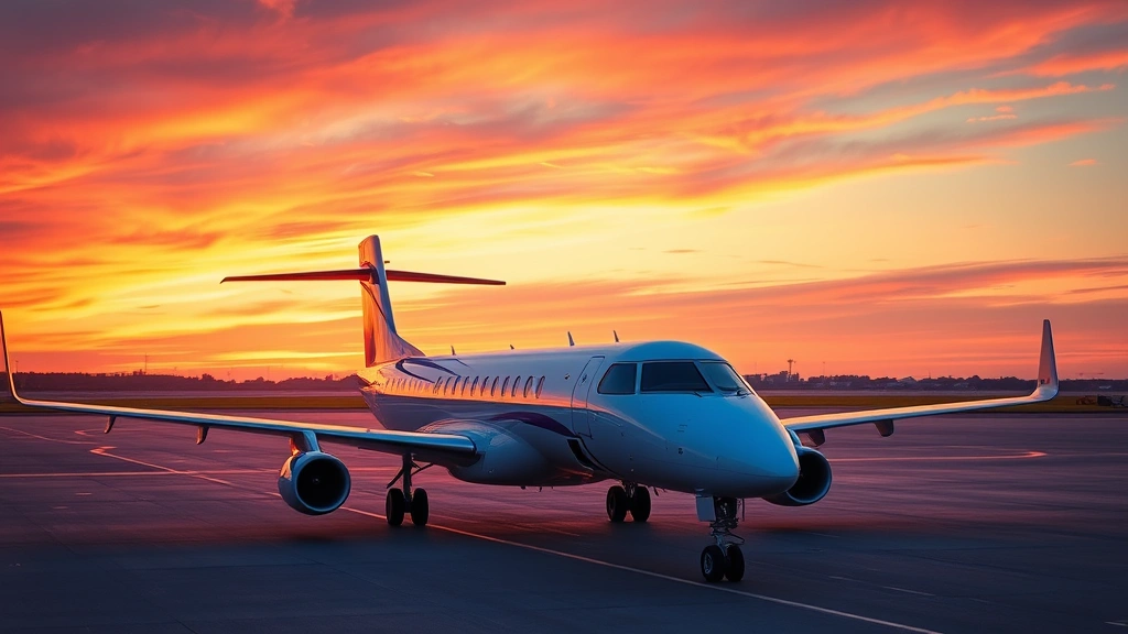 Modern regional aircraft Airbus A220 on tarmac at sunrise with vibrant sky, professional aviation photography, no text or signage visible