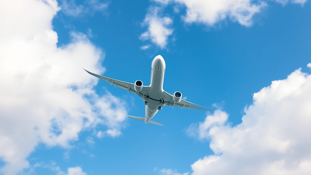 Boeing 787 Dreamliner aircraft in flight against blue sky with white clouds, professional wide-angle exterior shot showing aircraft in cruise