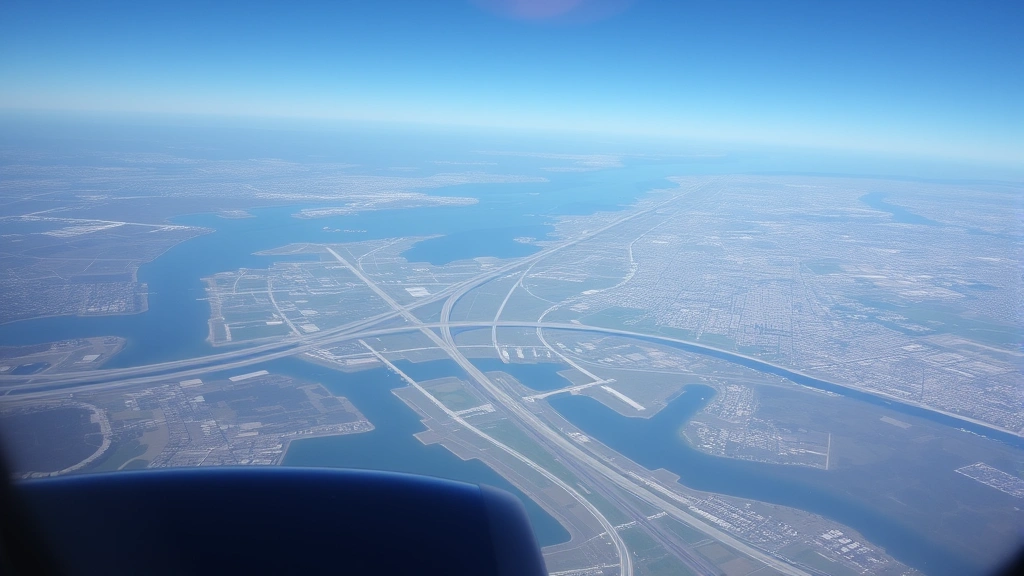 Aerial view of Buffalo and New York City corridor showing landscape between two cities, highways, lakes, and terrain from aircraft window perspective, daytime photography