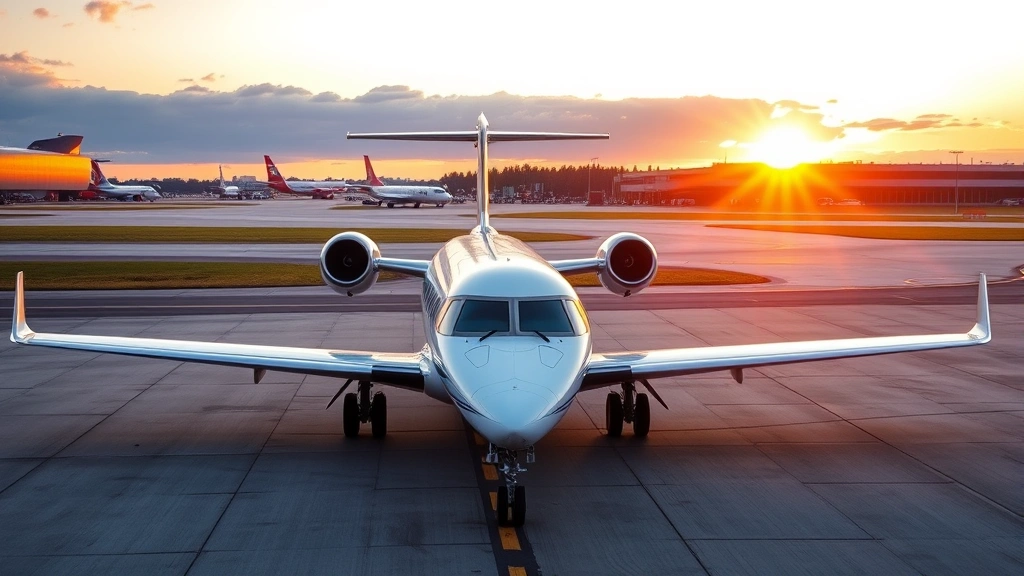 Regional jet Bombardier CRJ-100 aircraft parked at morning sunrise on airport tarmac, professional aviation photography