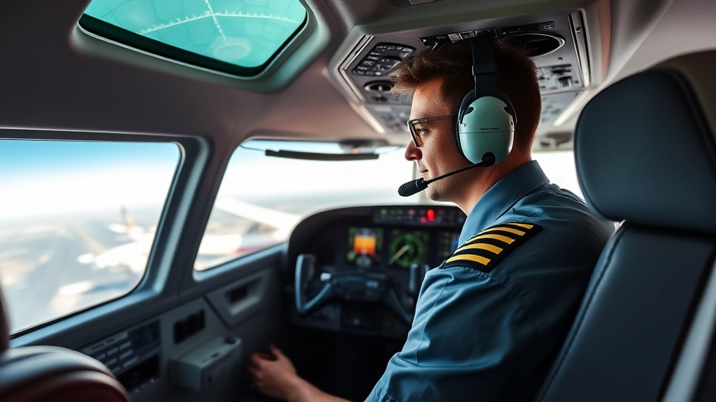 Experienced commercial pilot performing emergency procedures training in sophisticated flight simulator with realistic weather and system failure scenarios