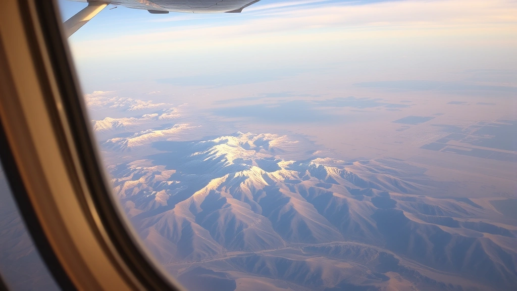 Mountain landscape along Denver to Detroit flight path showing Colorado Rockies, vast plains, and scenic terrain from high altitude aircraft window view