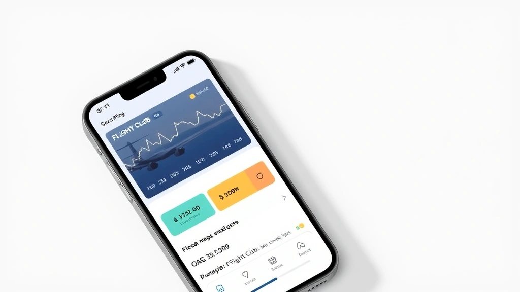 Split-screen showing Flight Club app interface with price trend graphs and deal notifications on mobile phone, modern minimalist design aesthetic