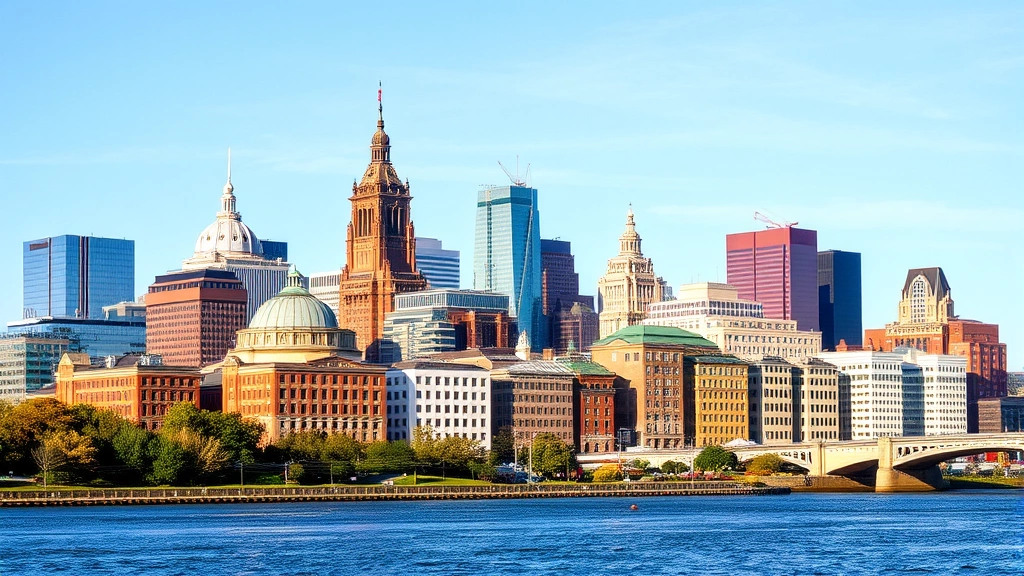 Philadelphia iconic skyline featuring historic architecture and modern buildings along the riverfront during daytime with clear blue sky and river visible