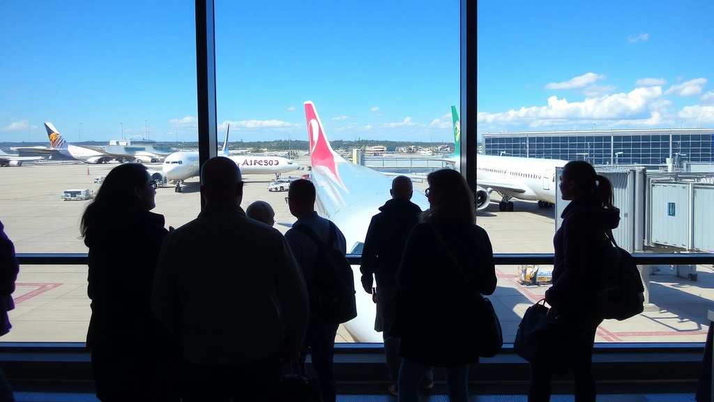Passengers boarding commercial aircraft at gate with Denver and Tampa airport terminals visible through windows, modern travel experience
