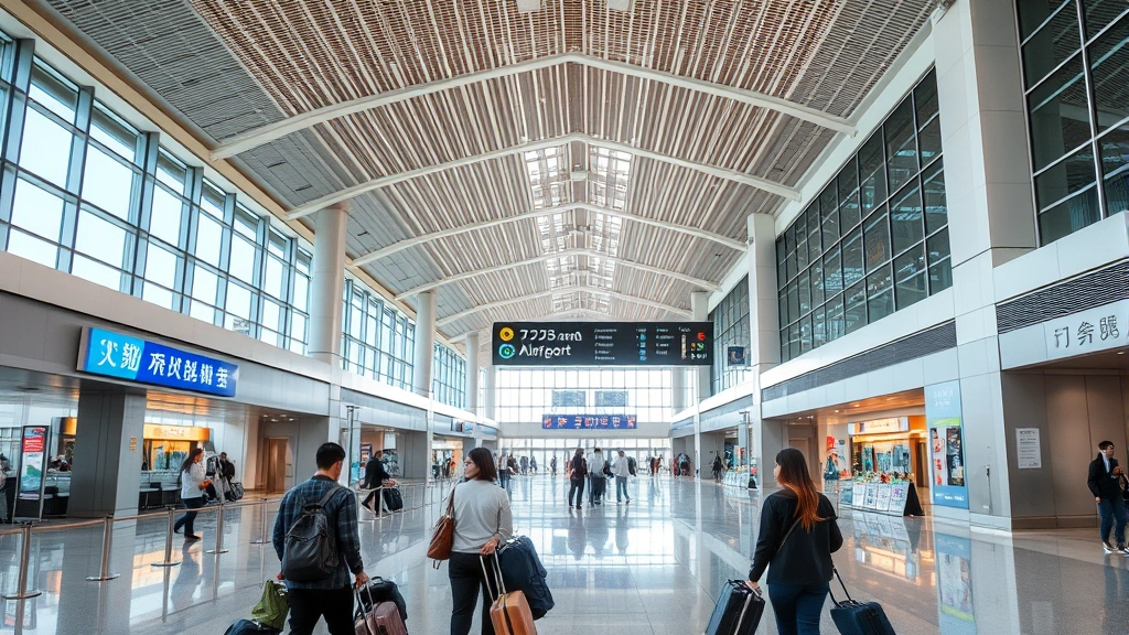 Tokyo Haneda Airport arrival hall with contemporary architecture, travelers with luggage, Japanese signage visible but not prominent, modern international airport environment, daytime