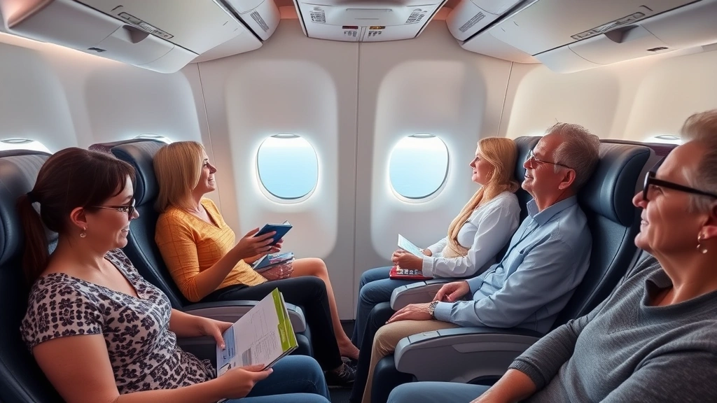 Passengers relaxing in spacious aircraft cabin during daytime flight, some reading, others using entertainment systems or looking out windows at ocean horizon, showing comfortable travel environment