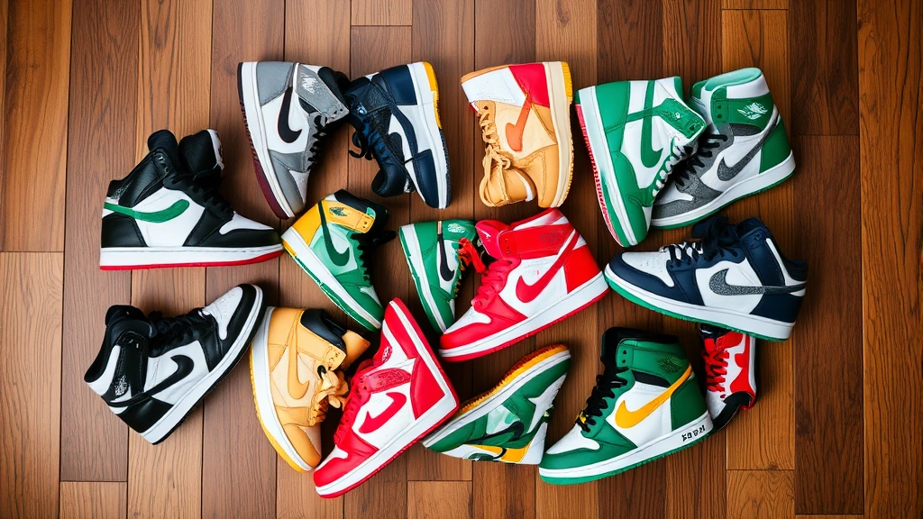 Professional overhead shot of multiple Jordan Flight Club 91 colorways arranged artistically on wooden surface, displaying design variations from vintage to modern releases