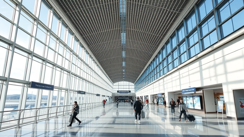 Tokyo Haneda Airport modern terminal interior with travelers walking through contemporary architecture, natural daylight