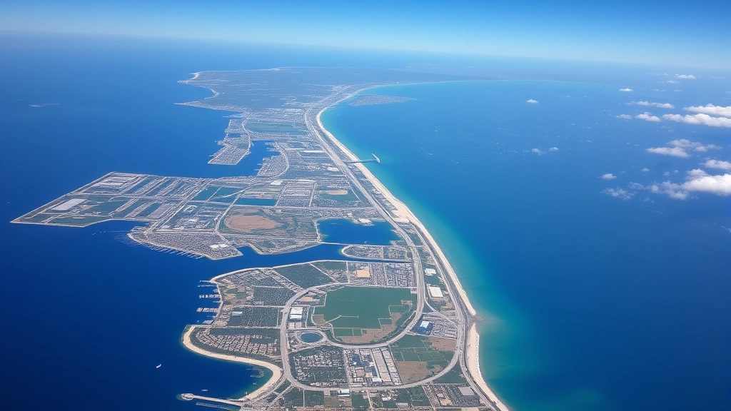 Scenic aerial photograph of Florida coastline between Miami and Tampa showing I-75 highway, waterways, and landscape during daytime with clear skies
