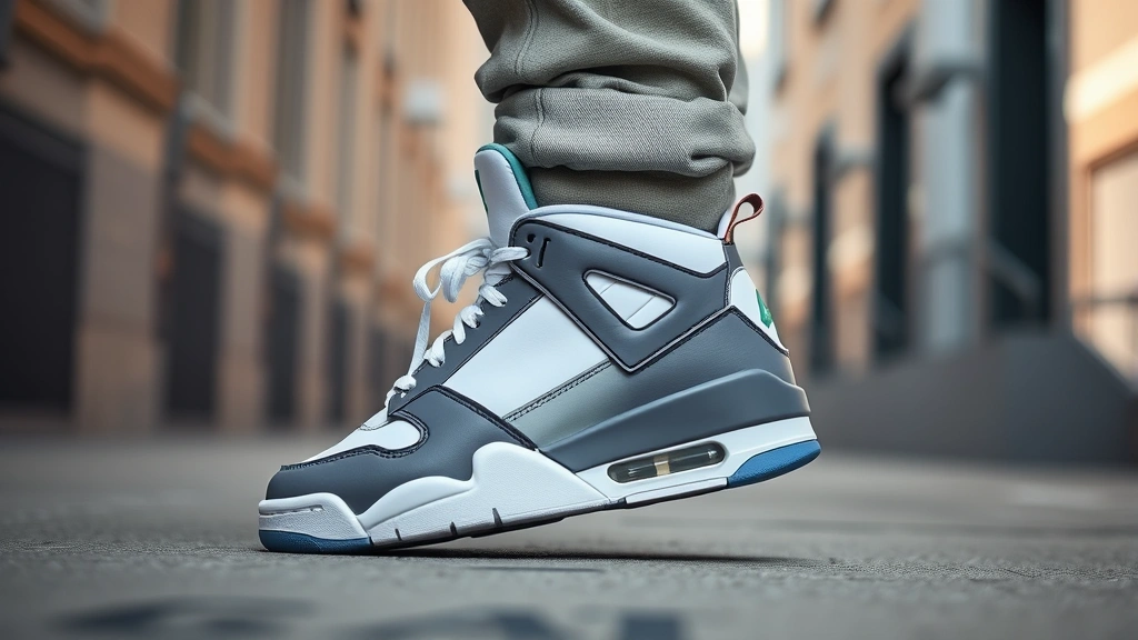 Lifestyle photograph of person wearing Nike Air Flight sneakers with casual streetwear outfit, natural outdoor lighting, urban environment, showing how the mid-top basketball shoe integrates with contemporary fashion styling