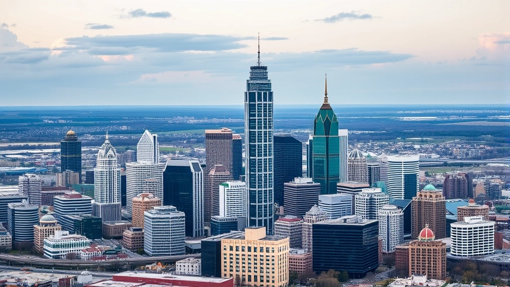 Aerial view of Charlotte city skyline featuring uptown district with Bank of America Tower and surrounding buildings, capturing the destination's modern urban landscape