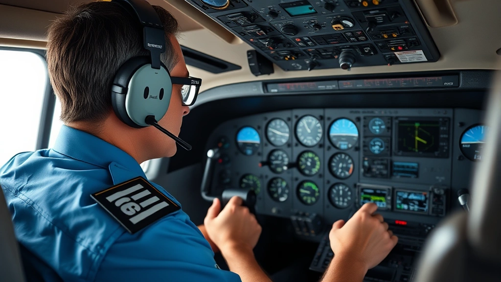 Pilot in cockpit examining pressurization system gauges and controls with multiple digital displays showing altitude and pressure readings, professional aviation environment