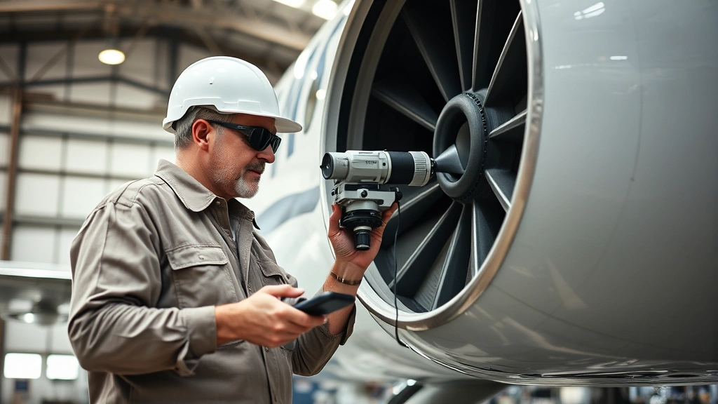 FAA inspector examining aircraft structural components with specialized equipment, detailed maintenance inspection of airplane exterior panels, professional aviation safety environment