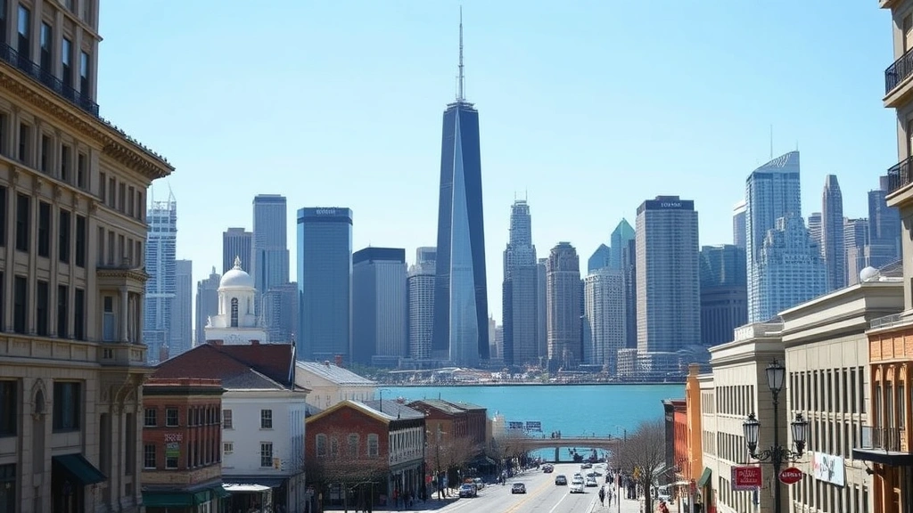 Chicago skyline featuring Willis Tower and Lake Michigan waterfront, viewed from downtown streets with tourists and buildings, bright daytime urban landscape