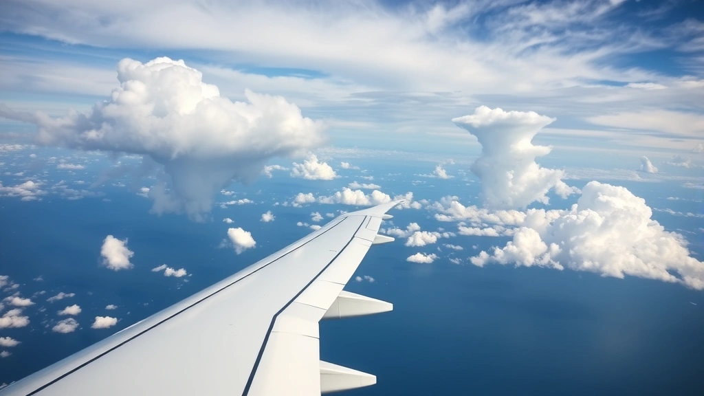 Modern Boeing 787 Dreamliner in flight over Pacific Ocean at cruising altitude with wing visible, dramatic sky with scattered clouds, professional aviation photography capturing long-haul transpacific journey atmosphere