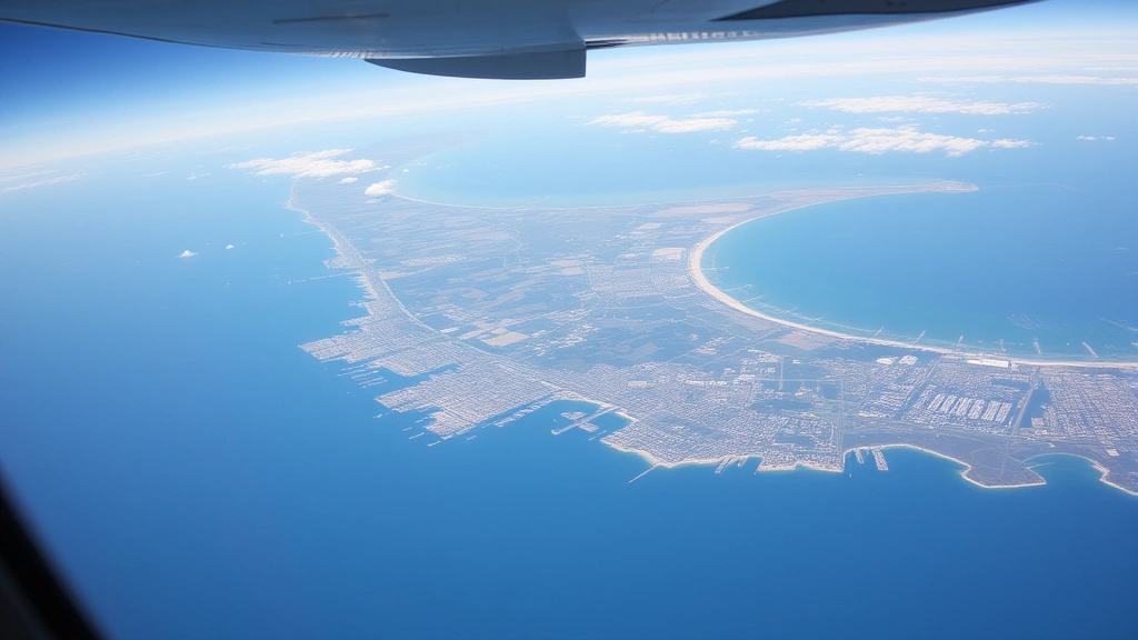 Aerial view of Pacific Coast between San Diego and San Francisco, showing California coastline with ocean, beaches, and coastal cities below from airplane window during daytime flight