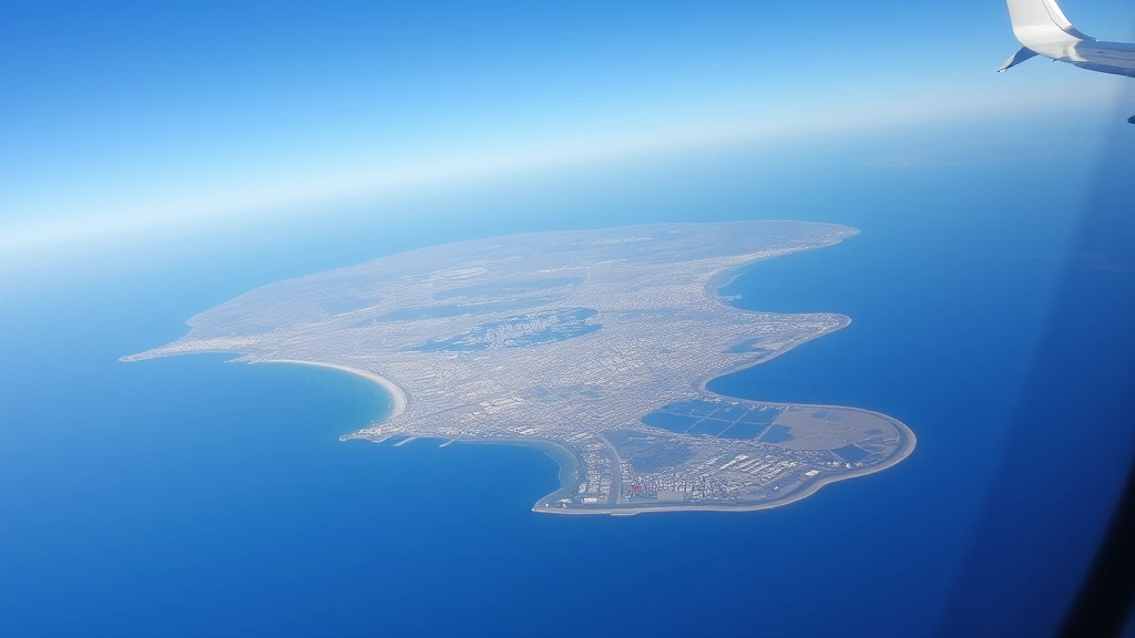 Aerial view of Los Angeles cityscape meeting Pacific Ocean, blue sky, downtown LA skyline visible, perfect travel destination perspective from aircraft window