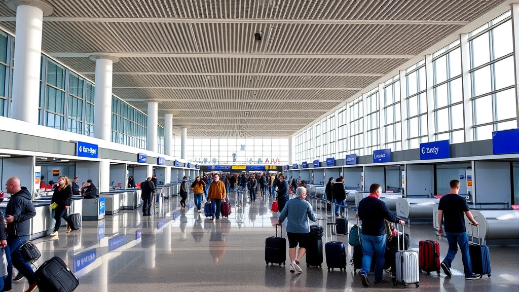Sheremetyevo International Airport departure hall with check-in counters and travelers with luggage, bright modern architecture, natural daylight, no visible text on signs or tickets