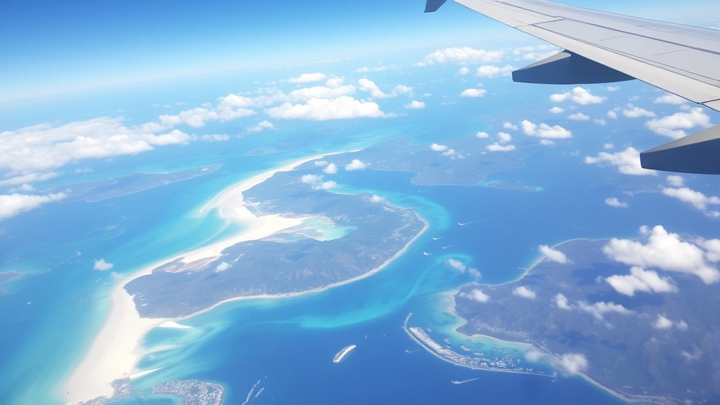 Aerial view of Hawaiian islands with white sand beaches and turquoise water, taken from commercial aircraft at cruising altitude during approach