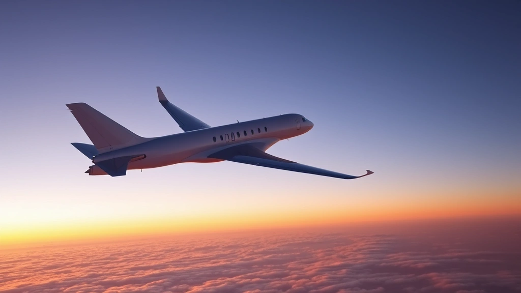 Sleek modern commercial jet aircraft in flight over vast American landscape at sunset, wings slightly banked, clear sky with distant clouds below, photorealistic daylight photography