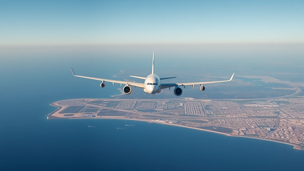 Aerial view of commercial aircraft approaching San Diego International Airport over the Pacific Ocean coastline, clear blue sky, afternoon lighting, photorealistic